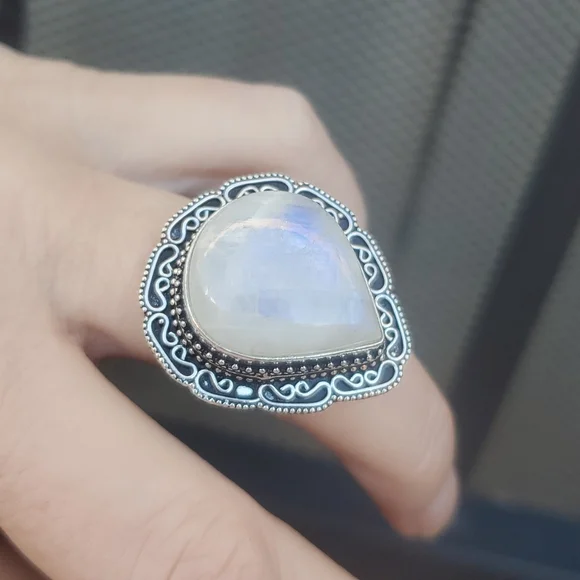 New Rainbow Moonstone 925 Silver Ring. - Picture 12 of 13